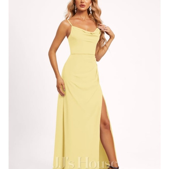 JJ’s house A-line Cowl Floor-Length shinny fabric yellow size 2 - Picture 5 of 9